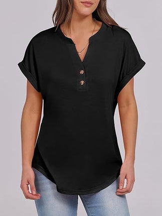 Women’s Short Sleeve Henley Tops V Neck Dressy Casual Summer Trendy Blouses