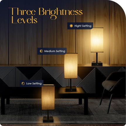 Set of 2 Bedside Table Lamps Touch Dimmable USB C+A Charging Ports AC Outlets