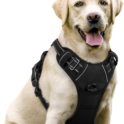 Black No Pull Dog Harness Large Dogs with Easy Control Handle and Leash Clips