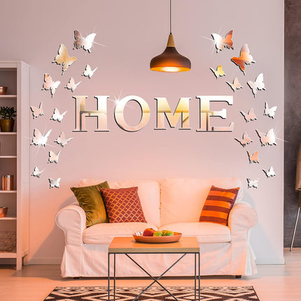 Family Home 3D Wall Sign – Silver Acrylic Mirror Letters for Bedroom & Kitchen
