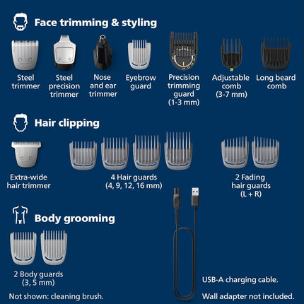 Philips Multigroom 7000, 19-Piece Men's Grooming Kit with Beard & Hair Trimmers