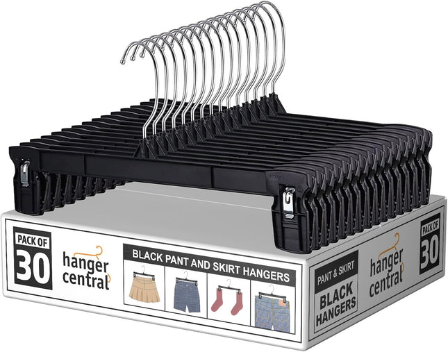 30-Pack Clothes Hangers – Non-Slip Pants & Skirt Hangers with Swivel Hook