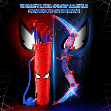 Spider Bow and Arrow Toy Set with LED Lights Target and 8 Suction Arrows