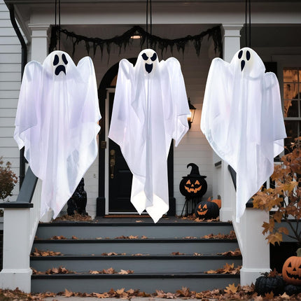 3-Piece 27.5in Halloween Hanging Ghosts, Cute Flying Ghosts for Yard & Party Decor