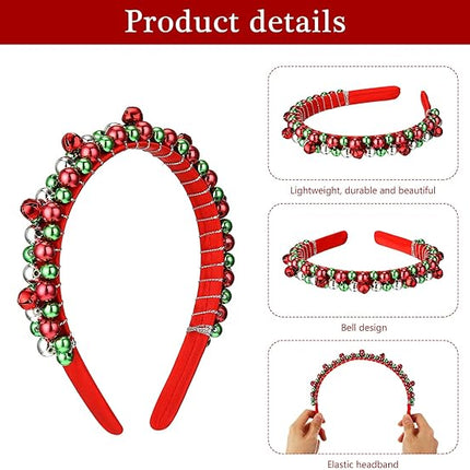 2-Pack Christmas Headbands – Red, Green & Silver Holiday Bells for Women