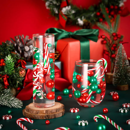 120pcs Christmas Vase Filler – Floating Red & Green Candy Cane Beads and Pearls