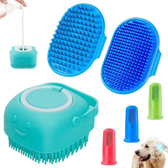 6PCS Dog Bath Brush & Toothbrush Set – Adjustable Handle, Odor & Stain Removal