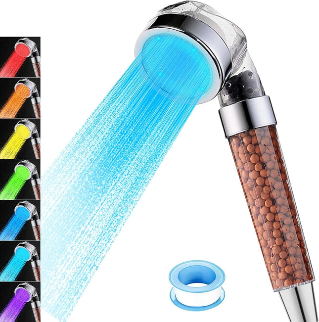 7-Color Changing LED Shower Head – High Pressure, Filtration Beads (No Hose, No Bracket)