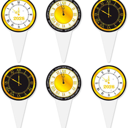 48-Piece 2026 NYE Clock Cupcake Toppers – Happy New Year Party Decor