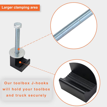 Universal Truck Tool Box Mounting Kit with J-Hooks Fastening Nuts Black