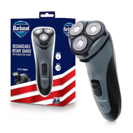 Barbasol Rotary Shaver Rechargeable Electric Razor Stainless Steel Blades Cordless