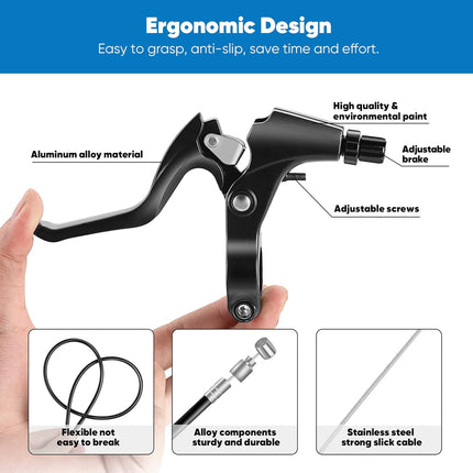 Universal V-Type Bike Brake Set, Front & Rear MTB Bicycle Brakes with Cables