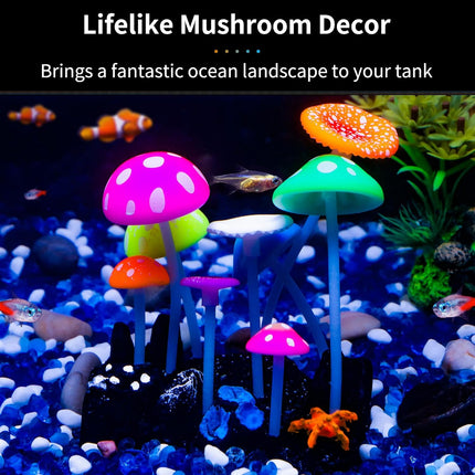 Glowing Artificial Mushroom Aquarium Plant Silicone Fish Tank Decoration 4.3 Inch