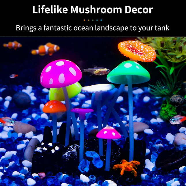 Glowing Artificial Mushroom Aquarium Plant Silicone Fish Tank Decoration 4.3 Inch