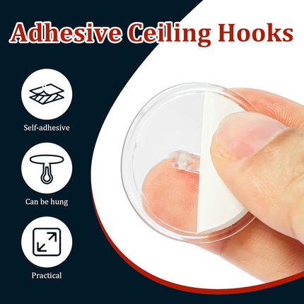 100-Pack Sticky Ceiling Hooks – Self-Adhesive Round Hooks for Party Decorations
