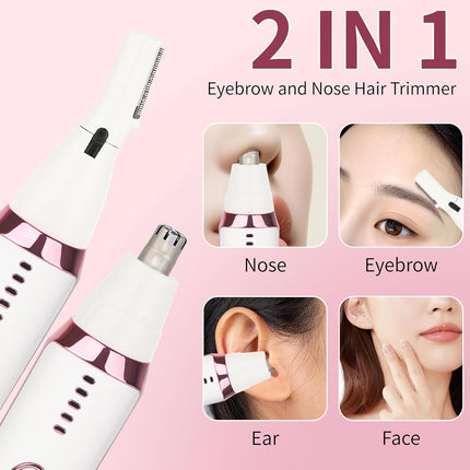 2-in-1 Nose & Ear Hair Trimmer, USB Rechargeable LED Facial & Brow Groomer, Pink