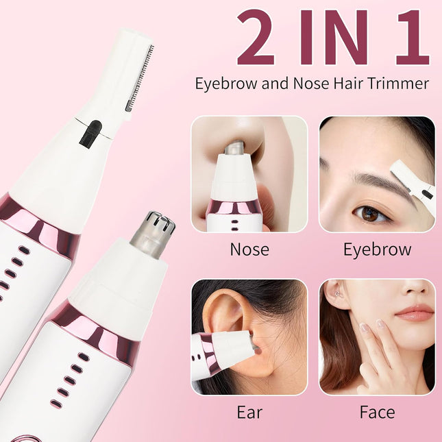 2-in-1 Nose & Ear Hair Trimmer, USB Rechargeable LED Facial & Brow Groomer, Pink