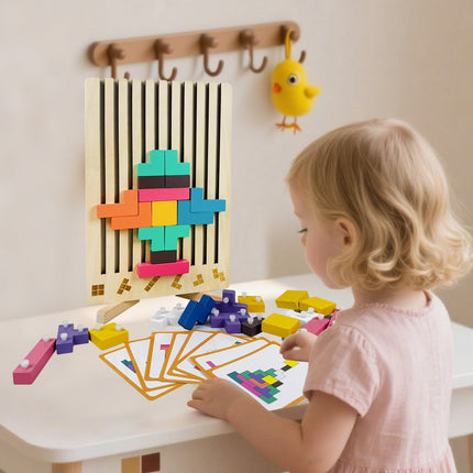 3D Wooden Stacking Puzzle Toy – Montessori Brain Teaser for Kids 4–6