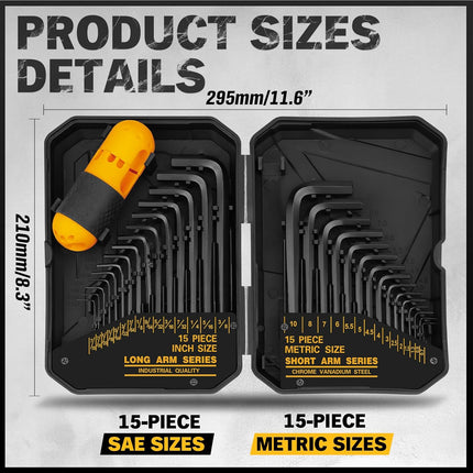 31 Piece Hex Key Set SAE Metric Allen Wrench Set with Long Short Keys