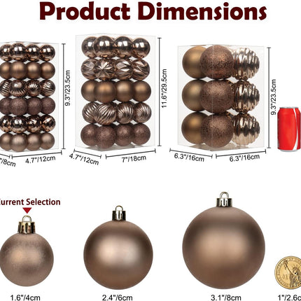 36-Piece Brown Christmas Tree Ornaments – Mini 1.57" Shatterproof Balls for Holiday Décor