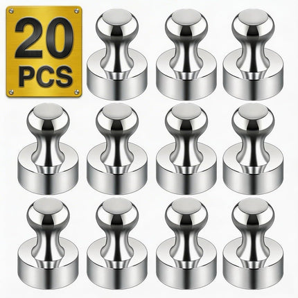 20 Pack Silver Magnetic Push Pins Strong Fridge Magnets for Home and Office