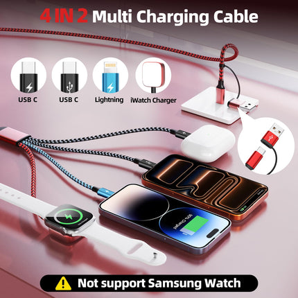 4-in-2 Multi Charging Cable – Dual Type-C iPhone & iWatch Charger for Travel & Camping