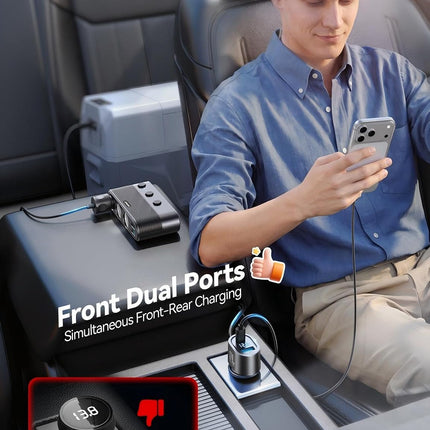 179W 7-in-1 Car Cigarette Lighter Splitter, PD30W USB-C Charger, 3 USB Ports