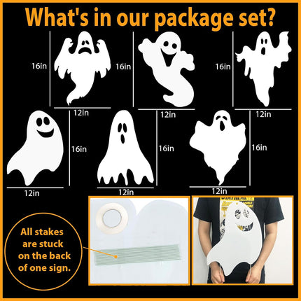 6-Pack Halloween Ghost Lawn Stakes, Cute Yard Signs for Garden, Porch & Party Decor