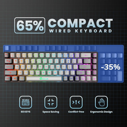 Compact Wired Gaming Keyboard with Backlight 68 Key Anti Ghosting Design