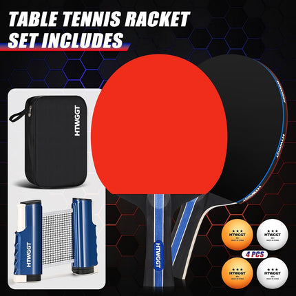 2 Player Ping Pong Paddle Set with Net, 4 Balls & Carry Case, Indoor Outdoor Games