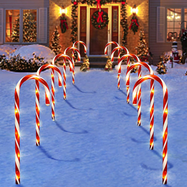 10PCS Solar Candy Cane Lights – 21" Waterproof Xmas Pathway Lights, 8 Modes