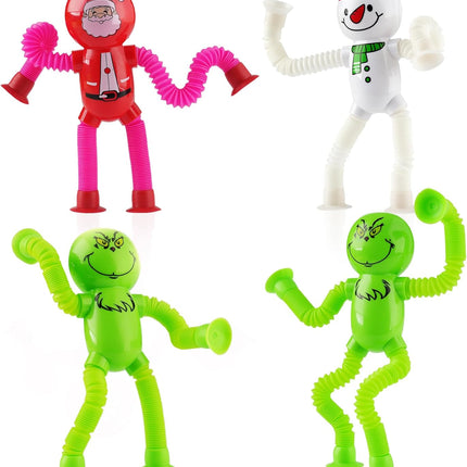 4PCS Christmas Pop Tubes – Sensory Fidget Toys for Kids with Suction Cup Shapes