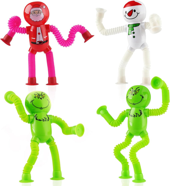 4PCS Christmas Pop Tubes – Sensory Fidget Toys for Kids with Suction Cup Shapes
