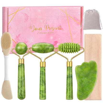 6PCS Jade Roller & Gua Sha Facial Tools Set, Natural Face Massager for Skincare Makeup