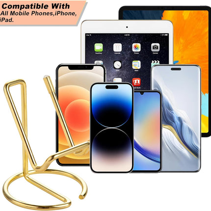 Gold Metal Cell Phone Stand for Desk, Holder Compatible with iPhone iPad