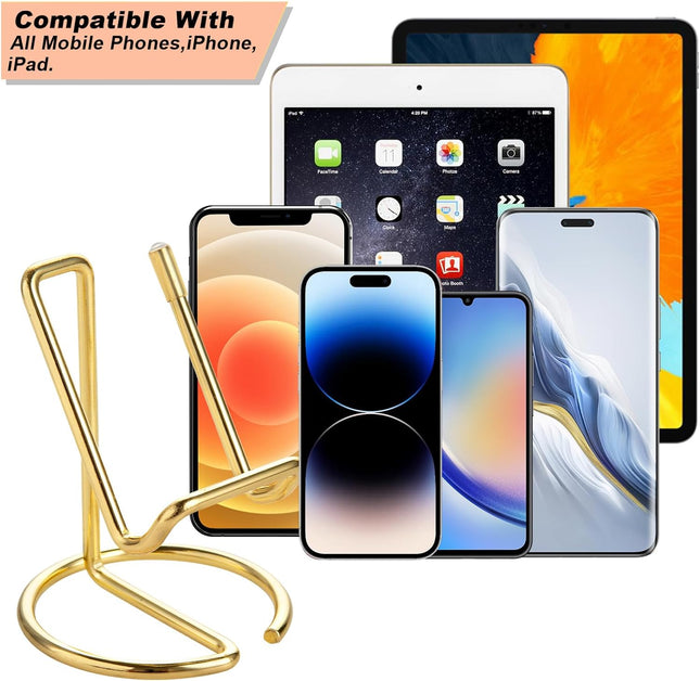 Gold Metal Cell Phone Stand for Desk, Holder Compatible with iPhone iPad