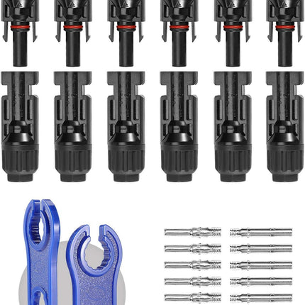 12-Pc Solar Panel Cable Connectors with Spanners – 6 Male/Female Pairs