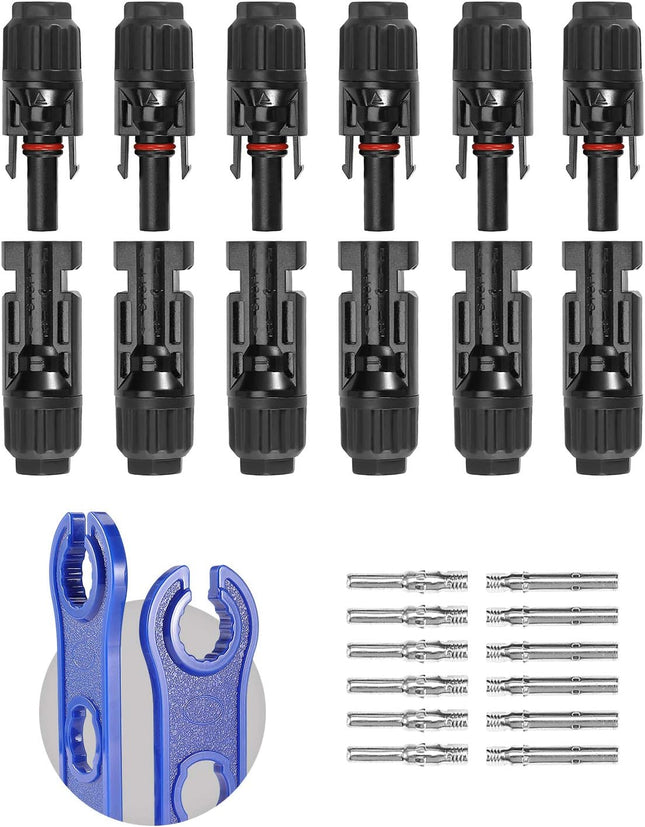 12-Pc Solar Panel Cable Connectors with Spanners – 6 Male/Female Pairs