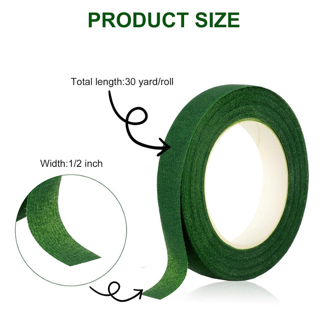 8 Rolls Green Floral Tape, 1/2 Inch x 30 Yards Florist Stem Wrap for Flower Bouquets