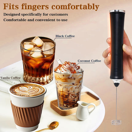 Rechargeable Milk Frother – 3 Speeds, 2 Heads, Handheld Drink Mixer with Stand