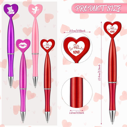24 Pcs Valentine’s Day Heart-Shaped Pens: Black Ink Ballpoint Pens with Bear & Angel