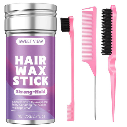 Hair Wax Stick & Slick Back Brush: Tame Flyaways and Frizz for Sleek Styles