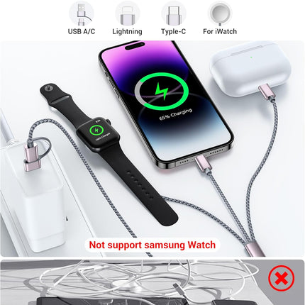 3-in-2 USB-C Charging Cable – Apple Watch & iPhone Charger, 4FT Portable