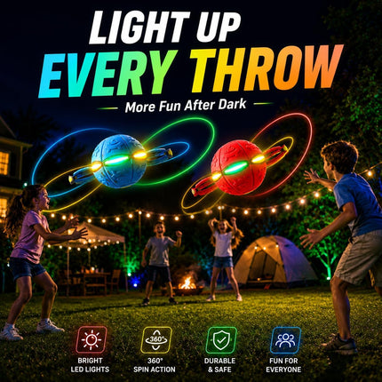 2 Pack LED Magic Bouncing Ball and Transforming Flying Disc Toss Catch Outdoor Game