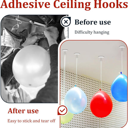 100-Pack Sticky Ceiling Hooks – Self-Adhesive Round Hooks for Party Decorations
