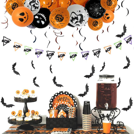 50-Piece Halloween Balloons, Black Orange White Bat Pumpkin Spider Web Party Decor