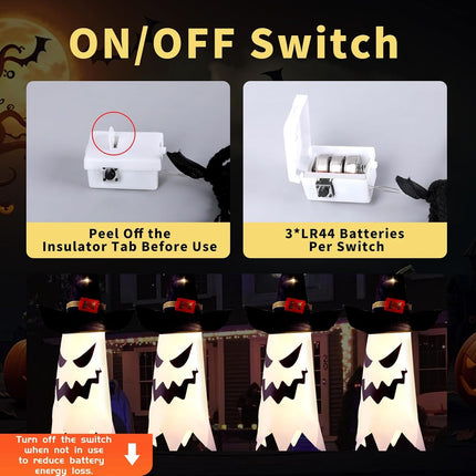 4-Piece Glowing Halloween Ghost & Witch Hat Hanging Decor for Yard, Tree & Garden