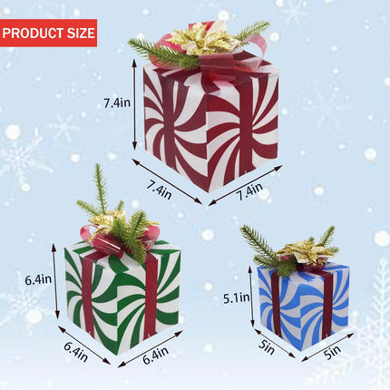 3 Christmas Lighted Gift Boxes 60 LED Lights with Red Bow Holiday Decor & Gift Wrapping