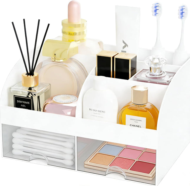 Makeup Organizer with 2 Drawers – Cosmetic & Skincare Storage White
