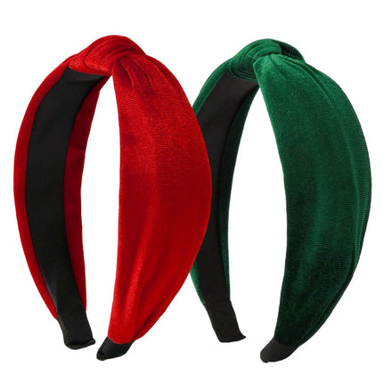 2PCS Velvet Knotted Christmas Headbands – Red & Green Holiday Hairbands
